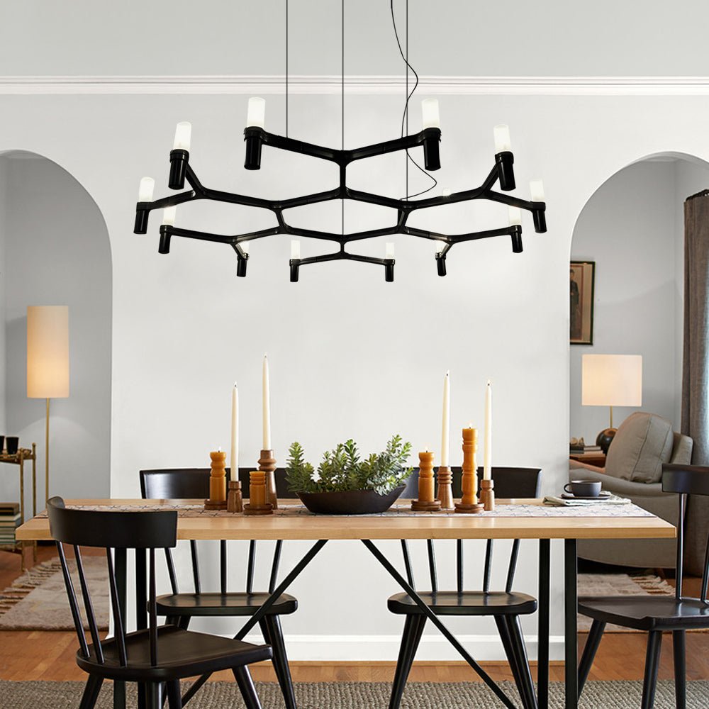 Modern Geometric LED Chandelier with Frosted Glass and Metal Layers