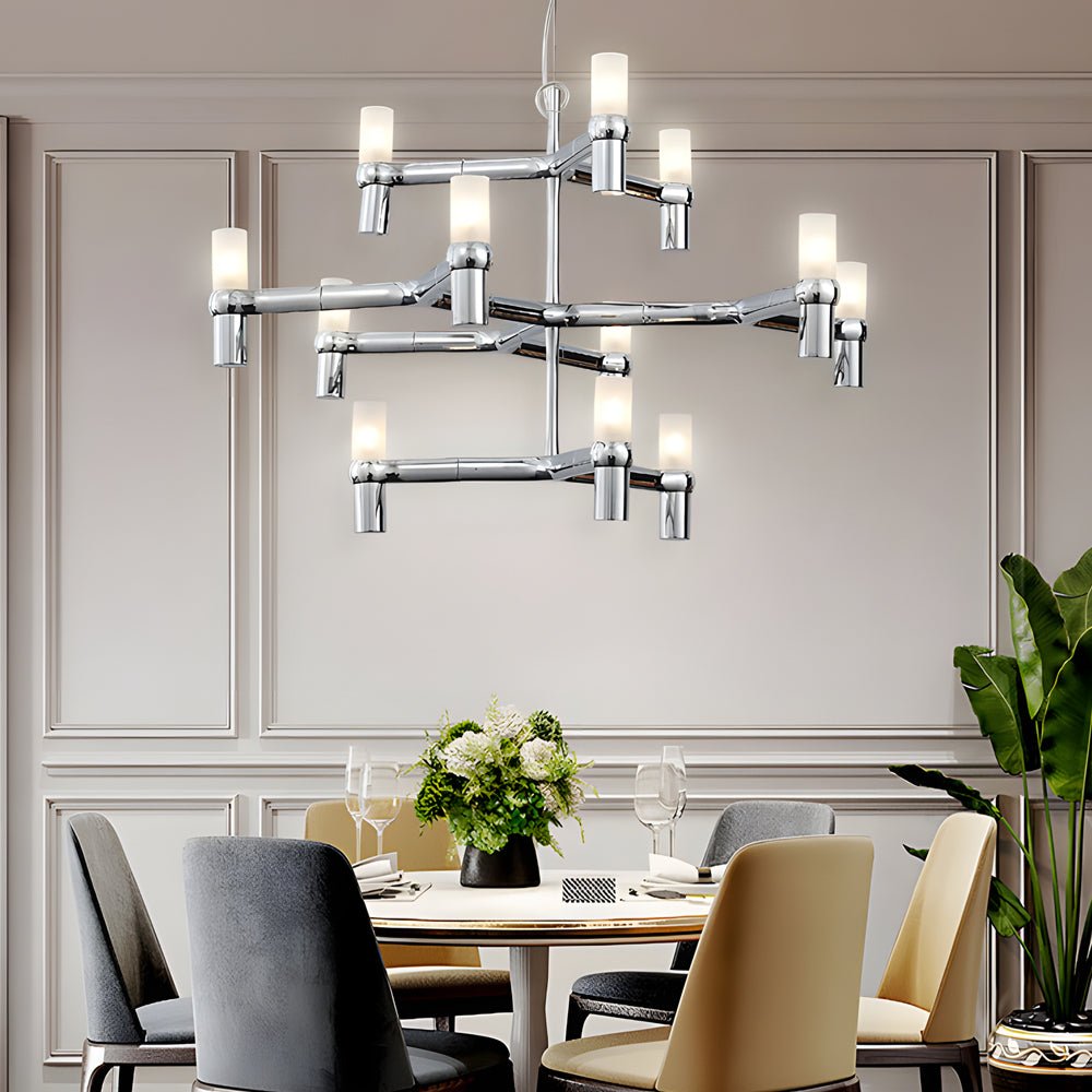Modern Geometric LED Chandelier with Frosted Glass and Metal Layers