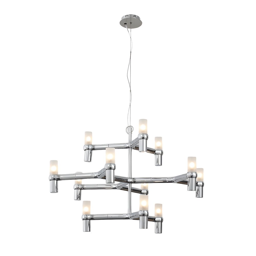 Modern Geometric LED Chandelier with Frosted Glass and Metal Layers