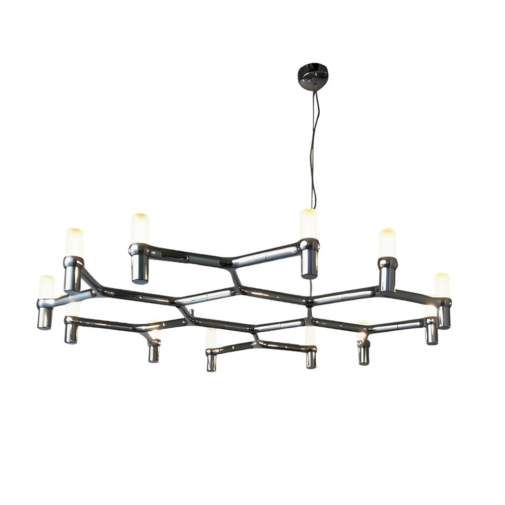 Modern Geometric LED Chandelier with Frosted Glass and Metal Layers