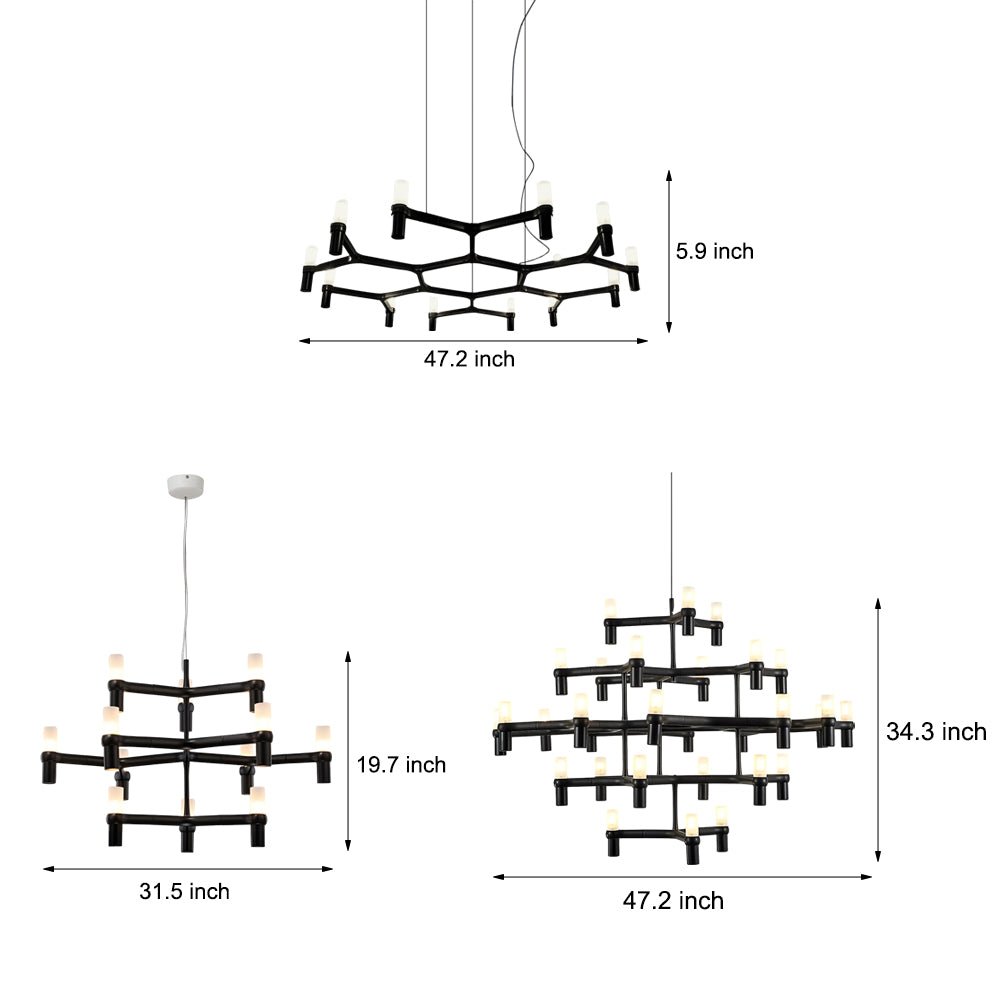 Modern Geometric LED Chandelier with Frosted Glass and Metal Layers