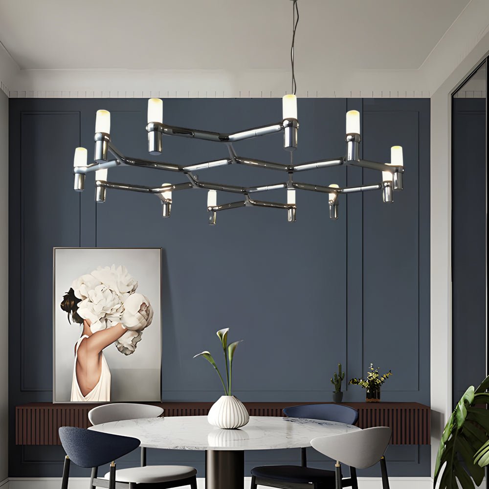 Modern Geometric LED Chandelier with Frosted Glass and Metal Layers