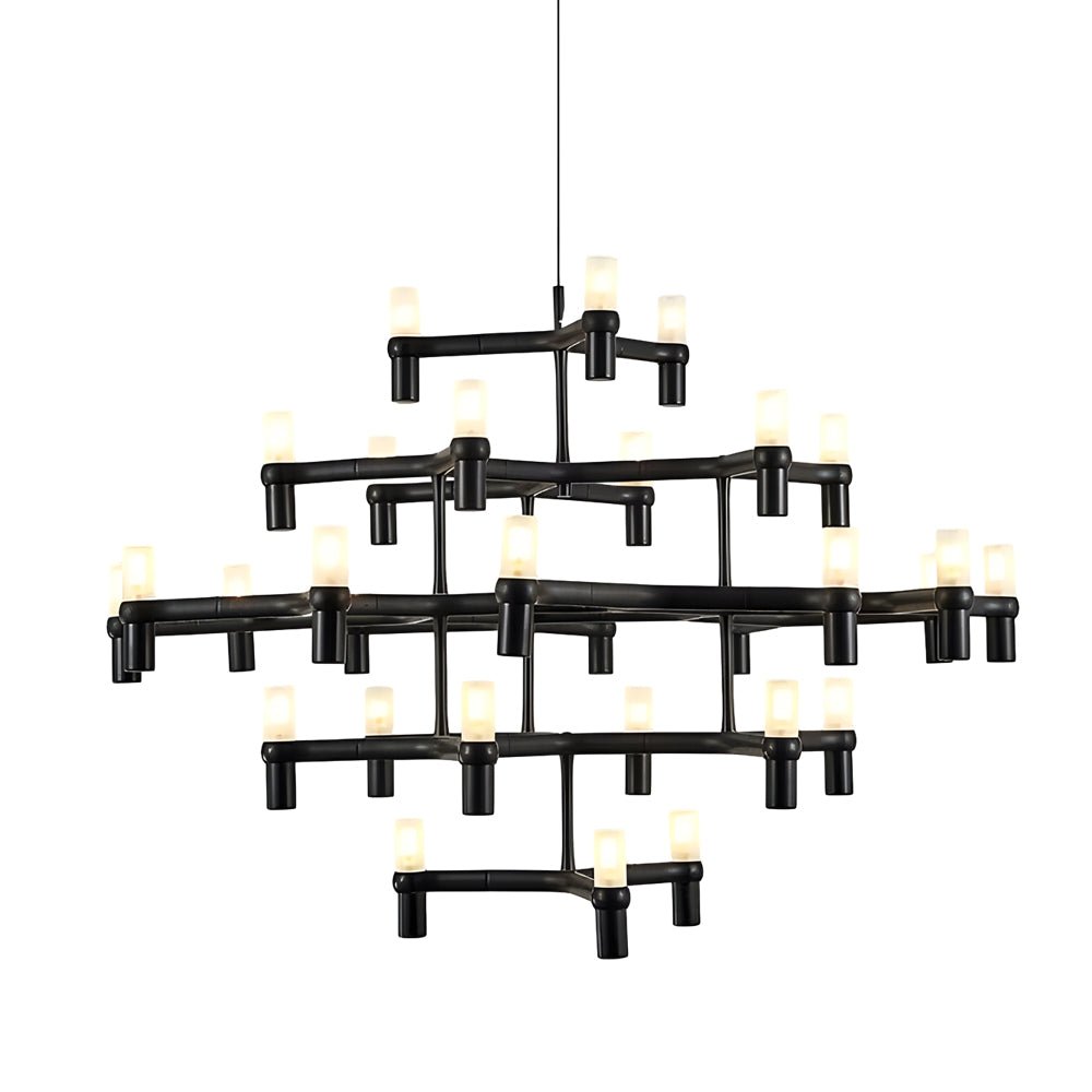 Modern Geometric LED Chandelier with Frosted Glass and Metal Layers