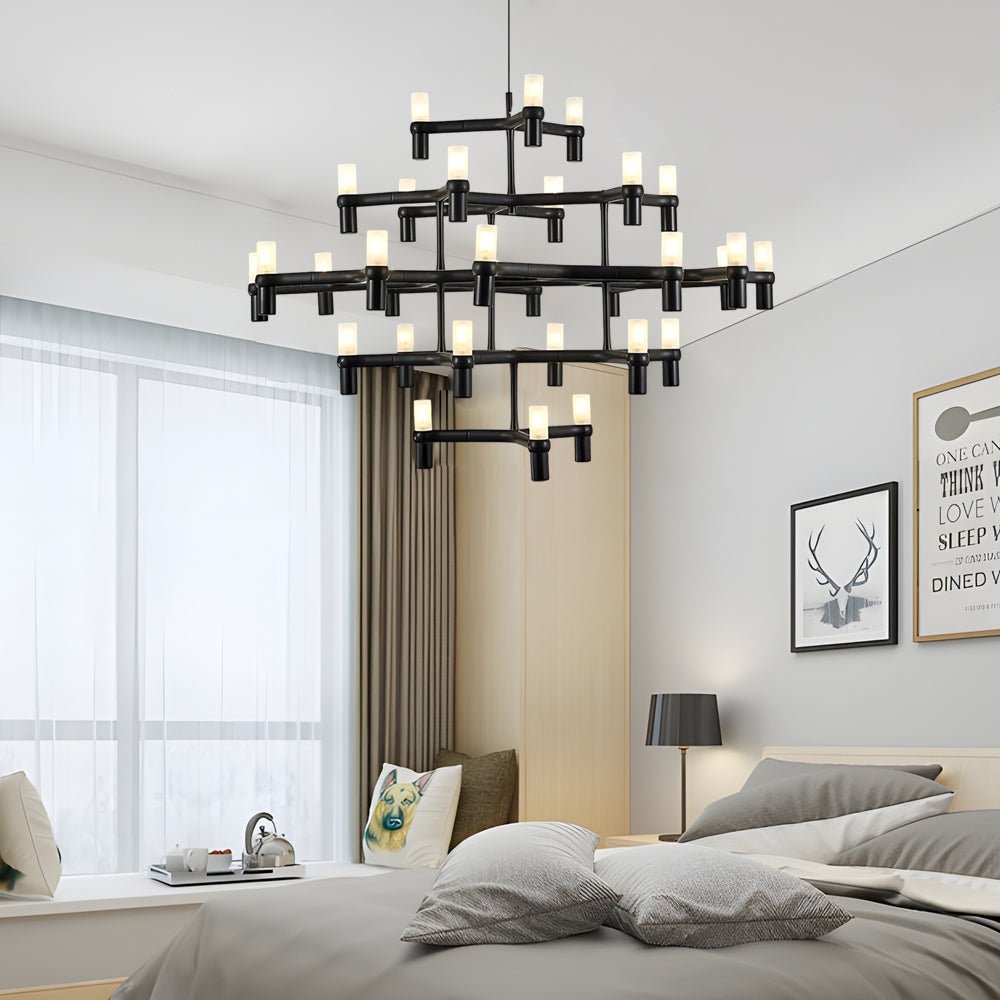 Modern Geometric LED Chandelier with Frosted Glass and Metal Layers