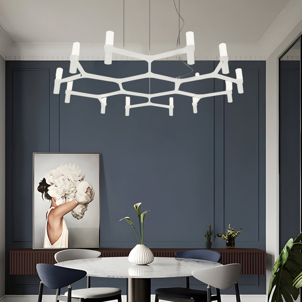 Modern Geometric LED Chandelier with Frosted Glass and Metal Layers