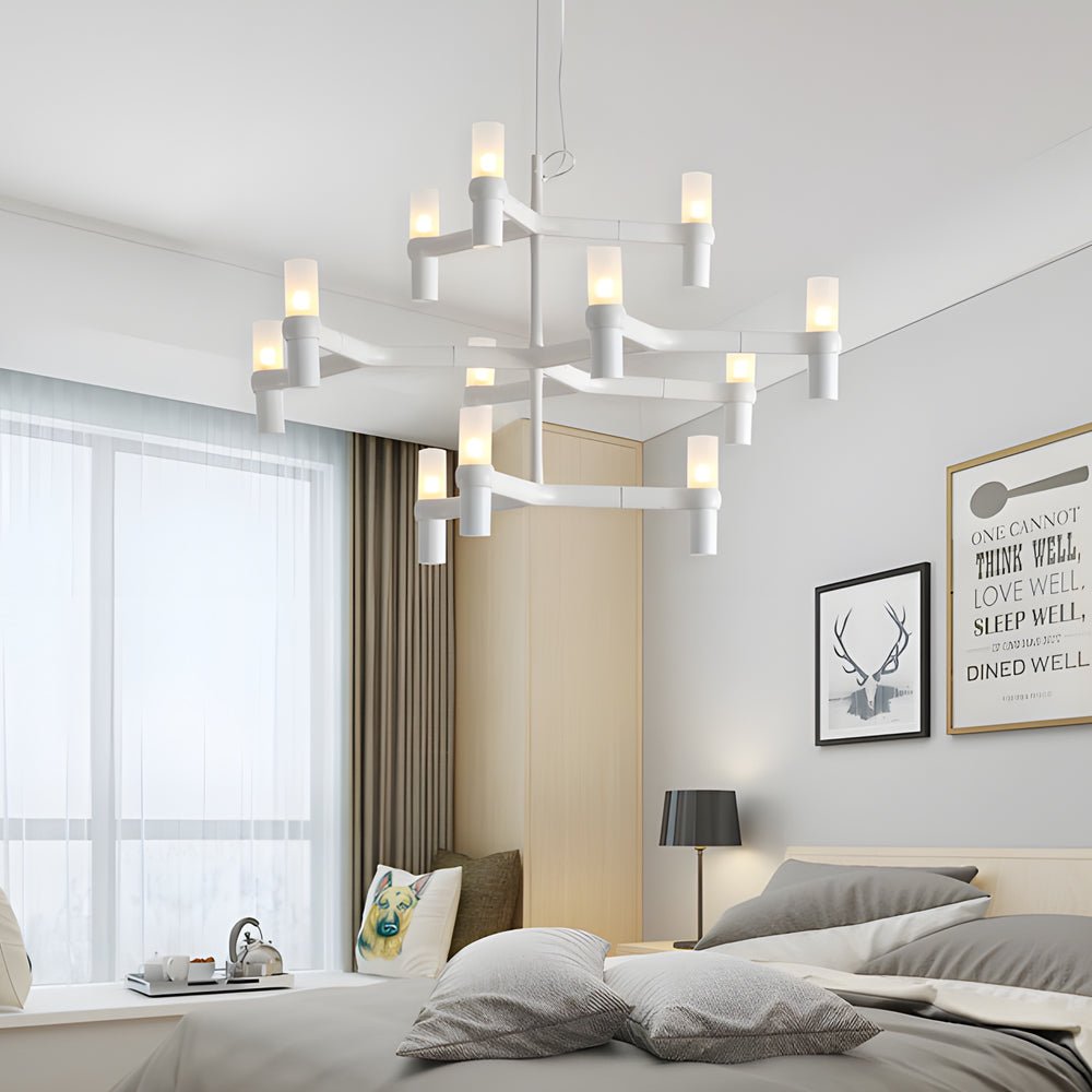 Modern Geometric LED Chandelier with Frosted Glass and Metal Layers