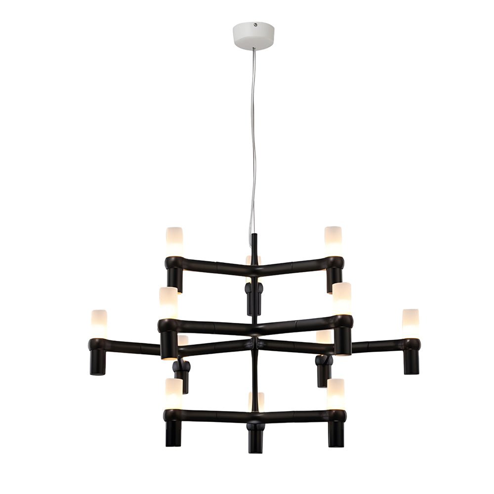 Modern Geometric LED Chandelier with Frosted Glass and Metal Layers