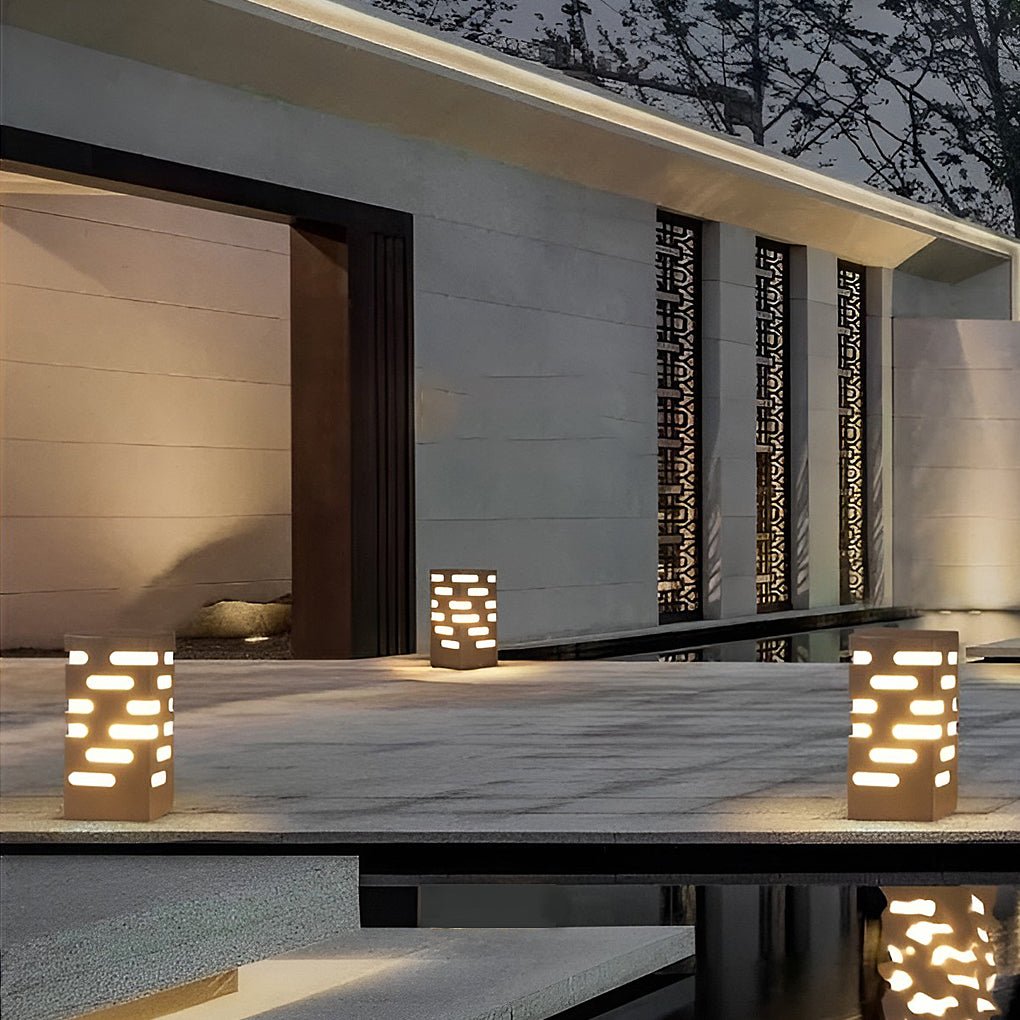 Modern Rectangular Outdoor Bollard Light - Stainless Steel & Acrylic