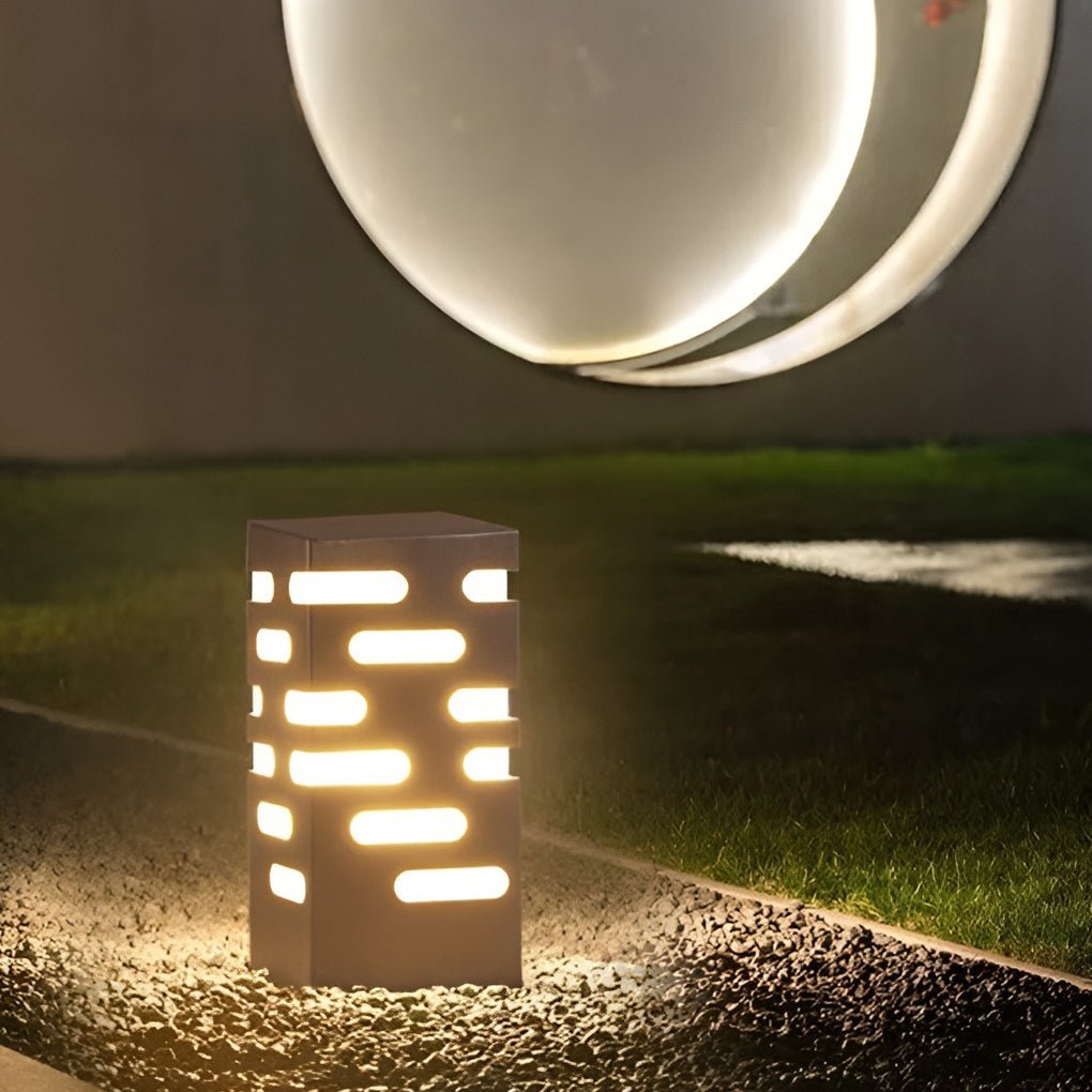 Modern Rectangular Outdoor Bollard Light - Stainless Steel & Acrylic