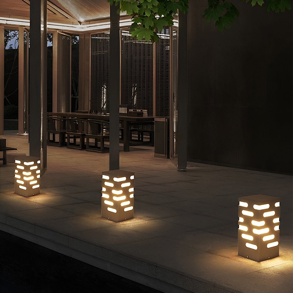 Modern Rectangular Outdoor Bollard Light - Stainless Steel & Acrylic