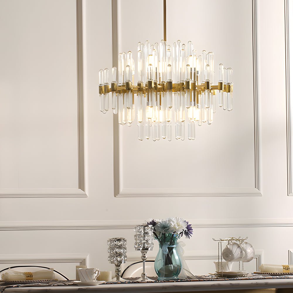 Modern Glass Tube Chandelier with Copper Finish