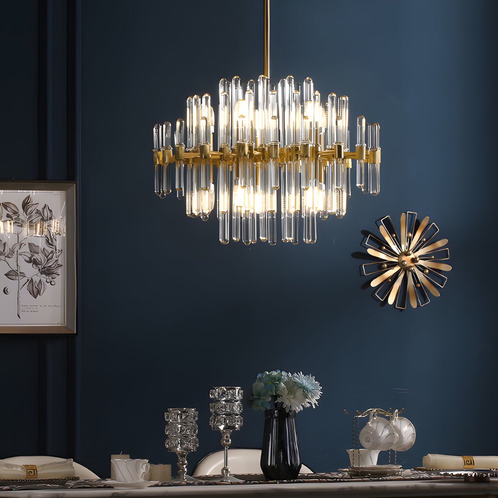 Modern Glass Tube Chandelier with Copper Finish