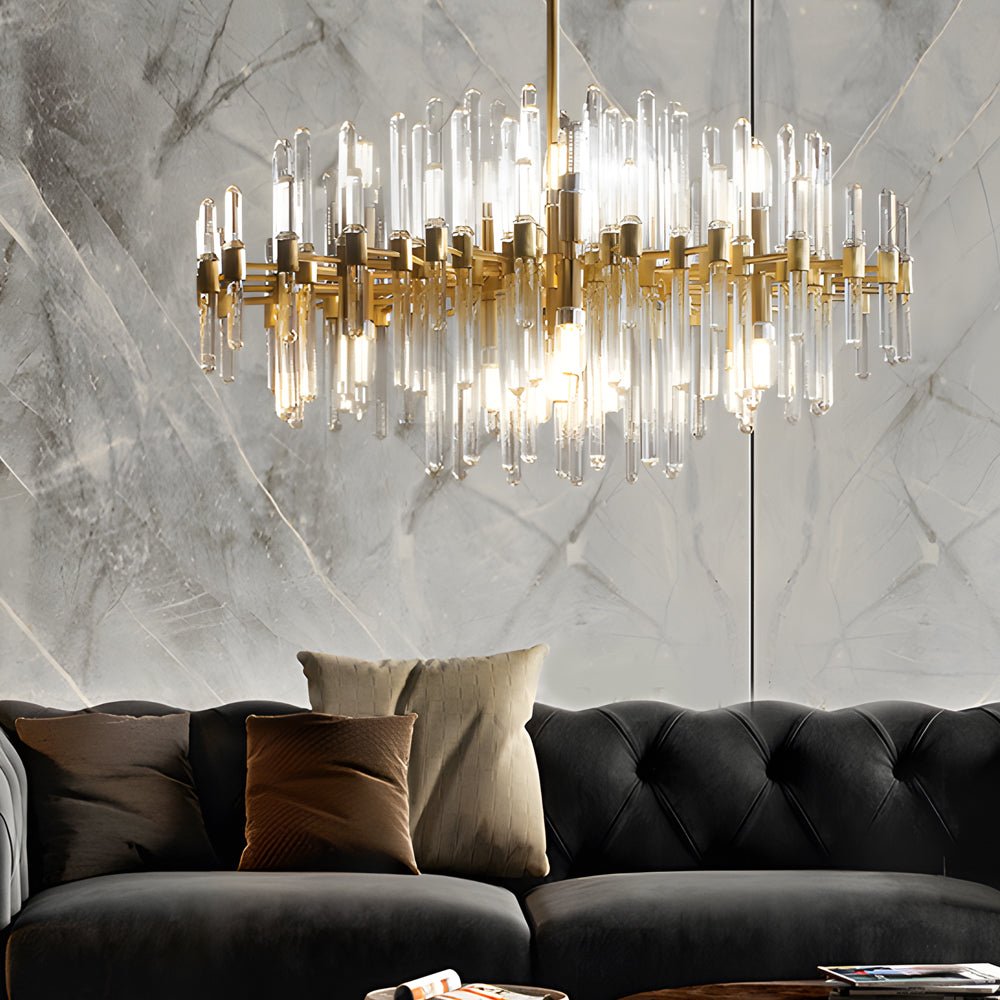 Modern Glass Tube Chandelier with Copper Finish
