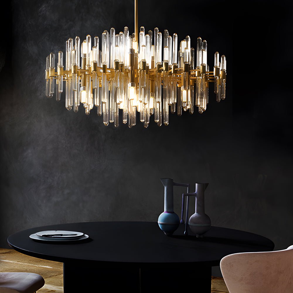 Modern Glass Tube Chandelier with Copper Finish
