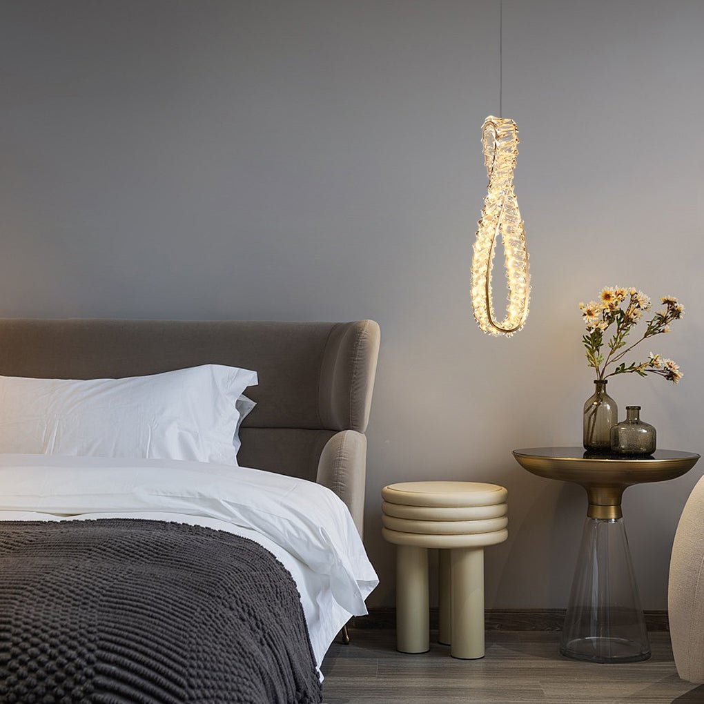 Crystal Ring LED Pendant Light with 3-Step Dimming Modern Chandelier