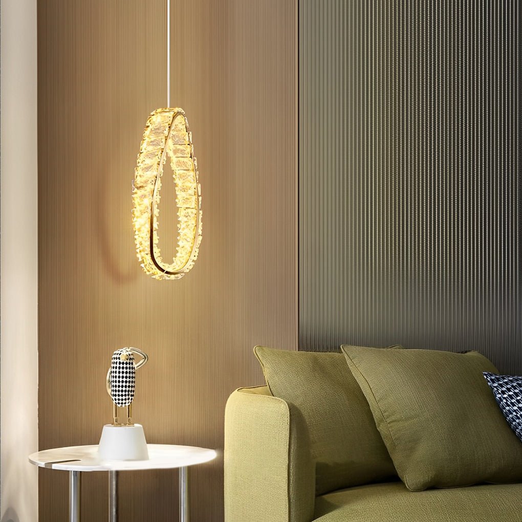 Crystal Ring LED Pendant Light with 3-Step Dimming Modern Chandelier