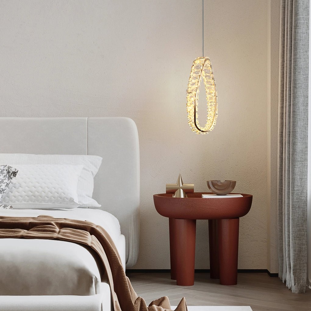 Crystal Ring LED Pendant Light with 3-Step Dimming Modern Chandelier