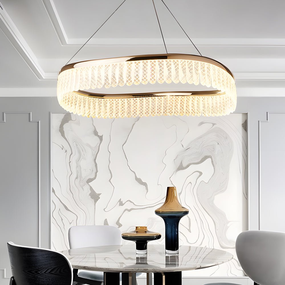 Modern Crystal Ring Chandelier with 3-Step Dimming LED