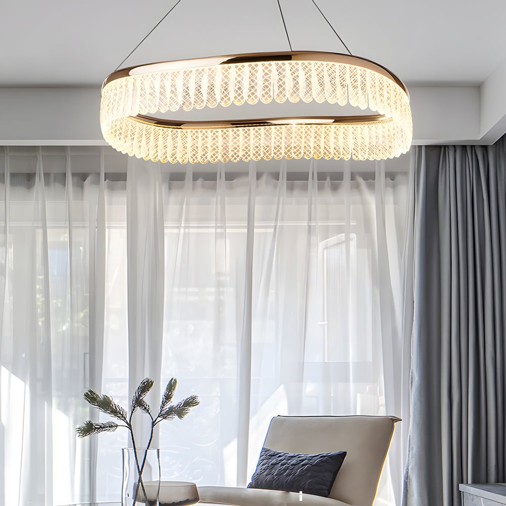 Modern Crystal Ring Chandelier with 3-Step Dimming LED