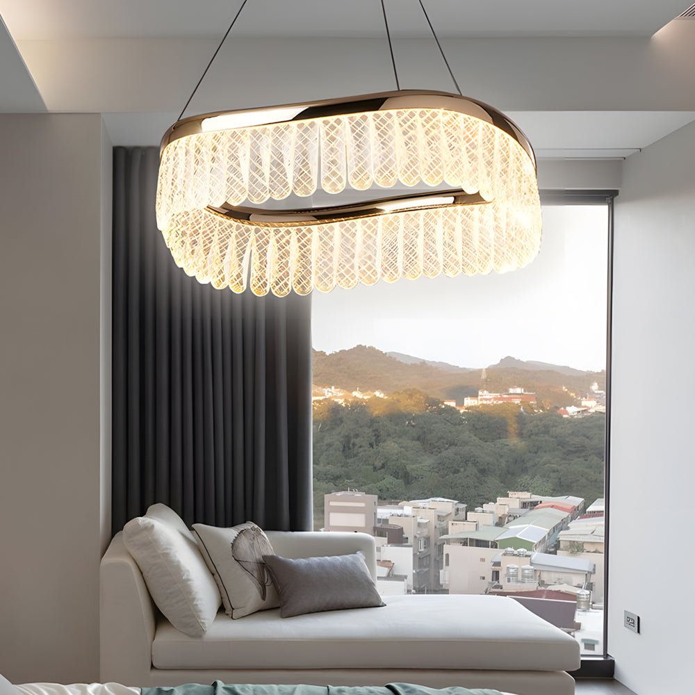 Modern Crystal Ring Chandelier with 3-Step Dimming LED