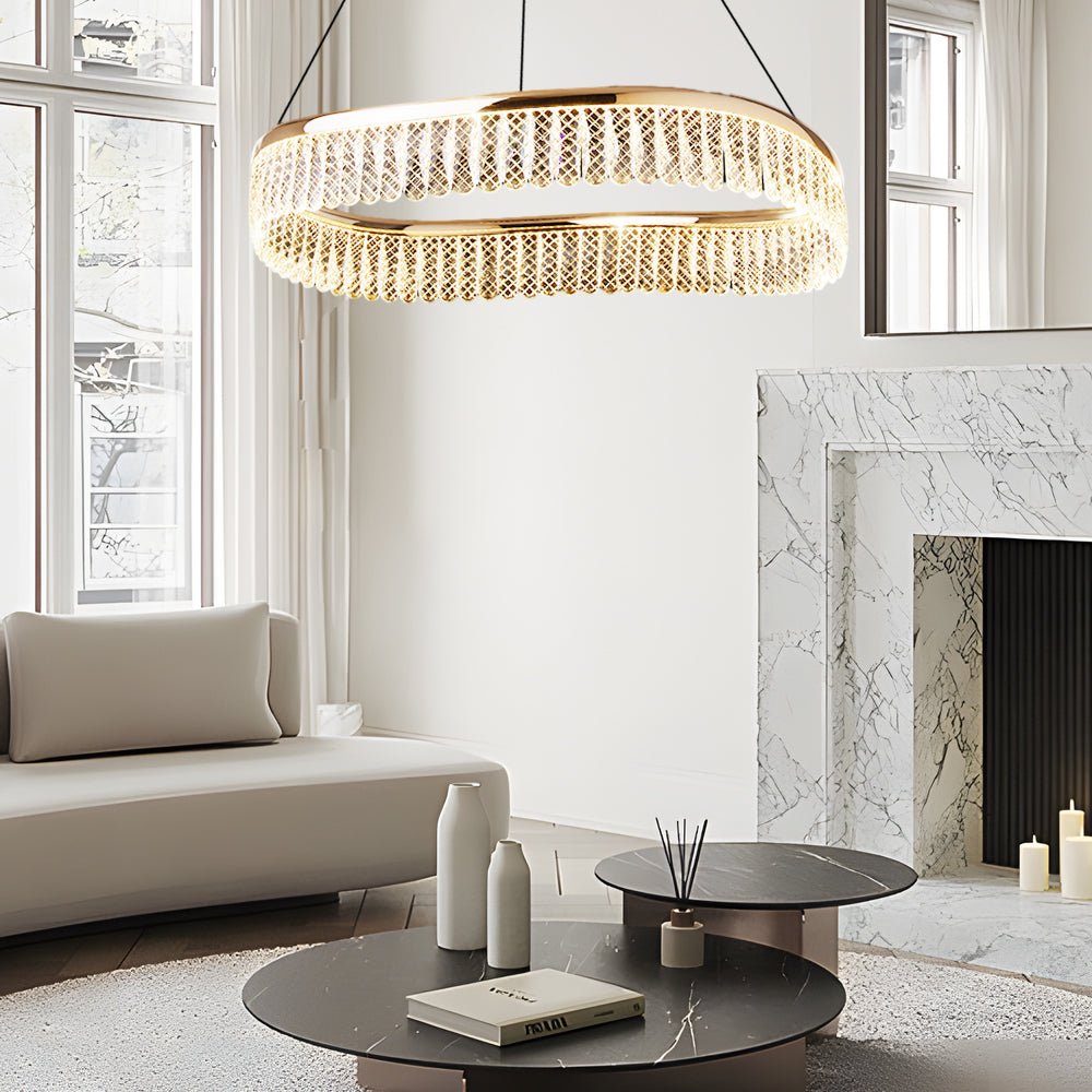 Modern Crystal Ring Chandelier with 3-Step Dimming LED