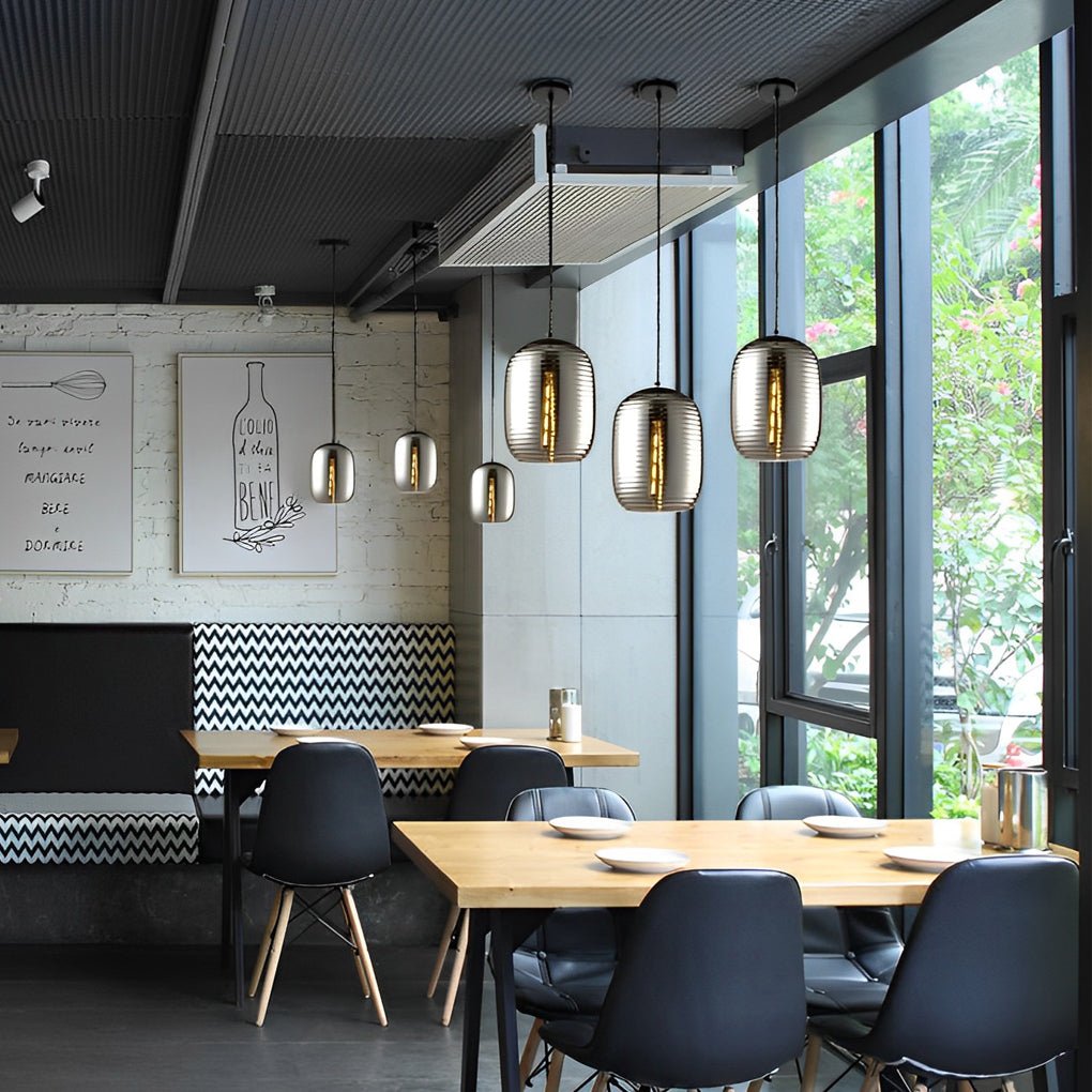 Spiral Glass Pendant Light – Modern Threaded Shade Chandelier