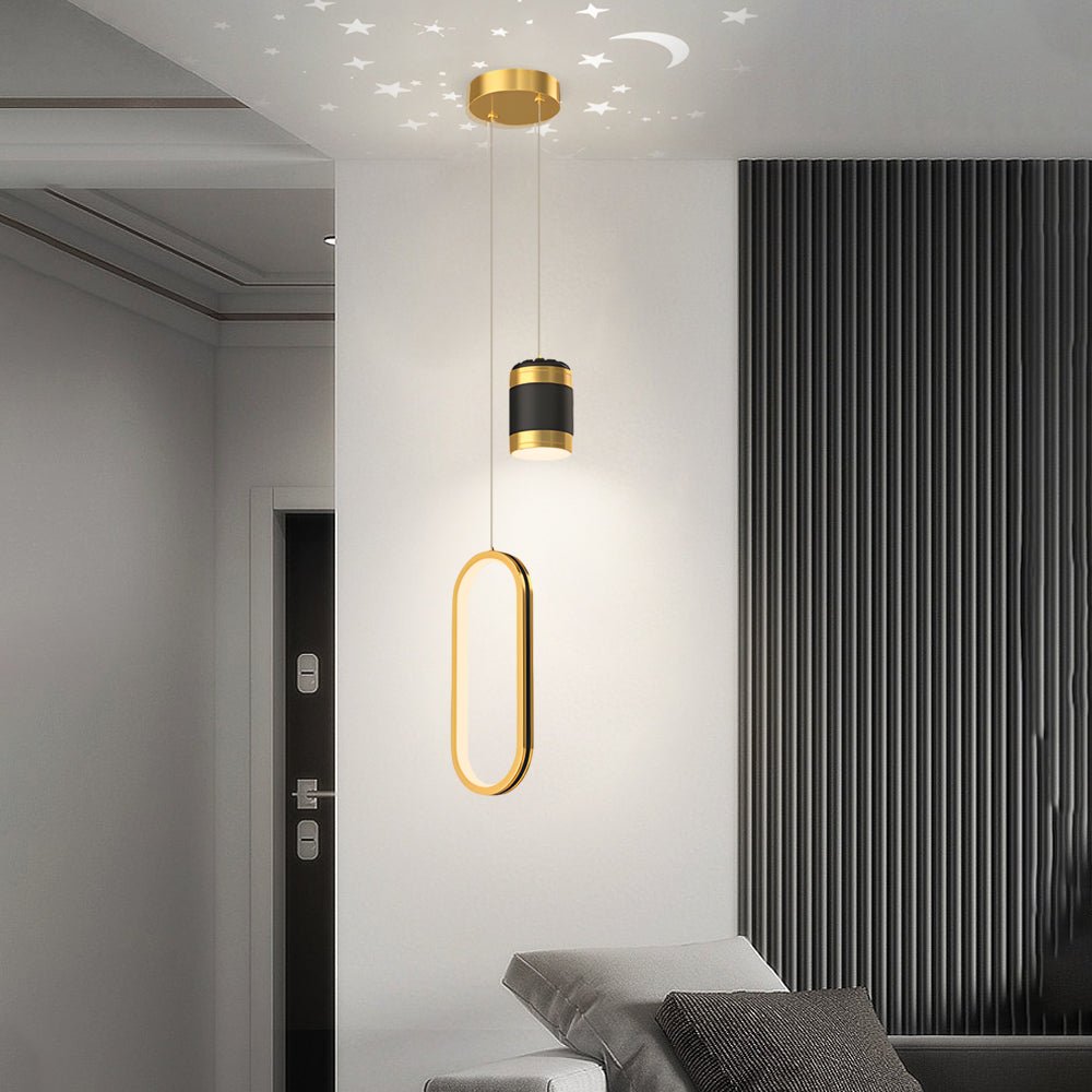 Starry Projection Ring Pendant Light Modern LED 3-Step Dimming
