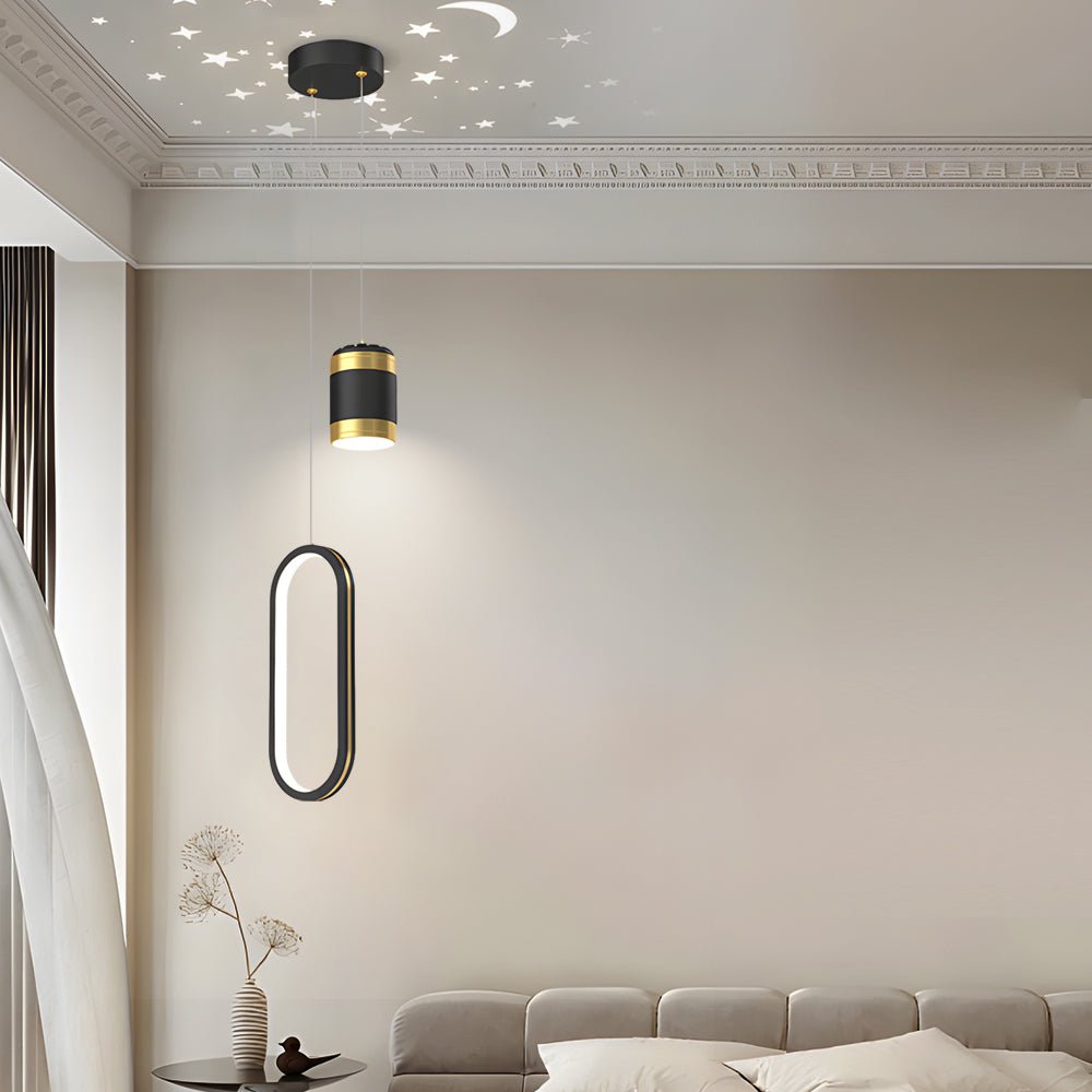 Starry Projection Ring Pendant Light Modern LED 3-Step Dimming