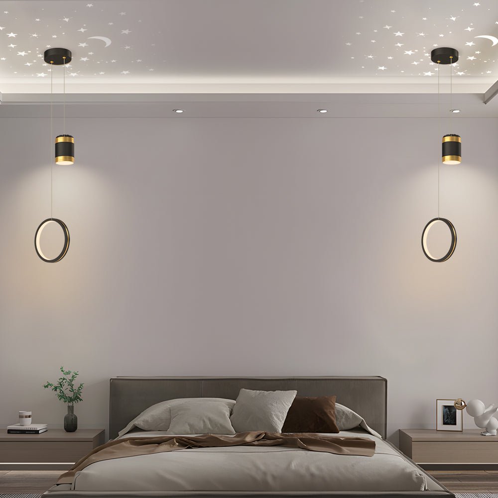 Starry Projection Ring Pendant Light Modern LED 3-Step Dimming