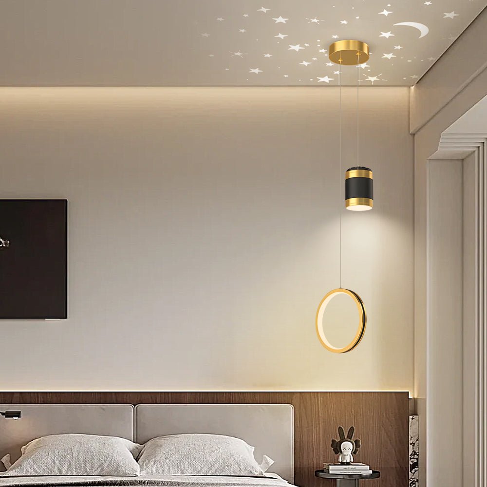 Starry Projection Ring Pendant Light Modern LED 3-Step Dimming