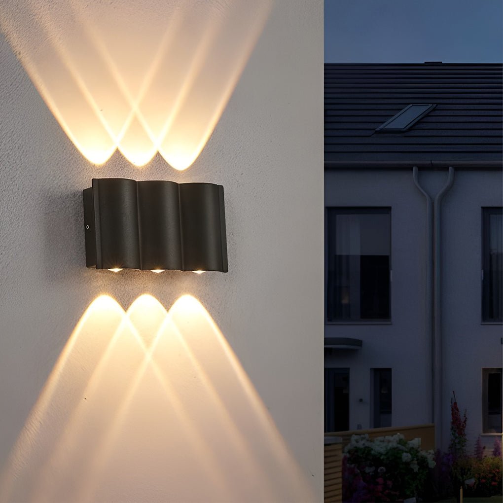 Wave Arc LED Outdoor Wall Light Waterproof Up Down Sconce Black