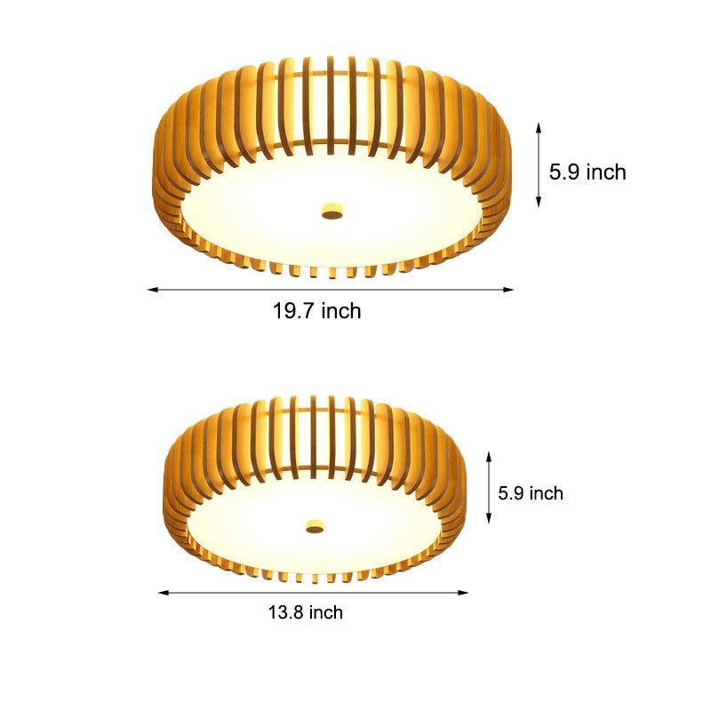 Round Wood LED Flush Mount Ceiling Light with 3-Step Dimming