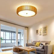 Round Wood LED Flush Mount Ceiling Light with 3-Step Dimming