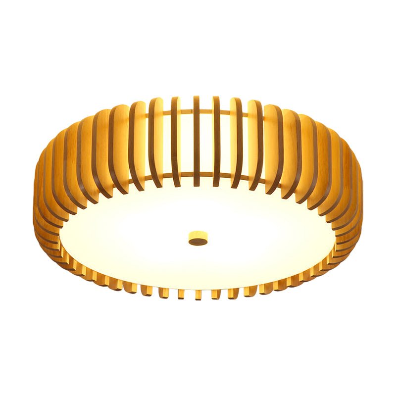 Round Wood LED Flush Mount Ceiling Light with 3-Step Dimming