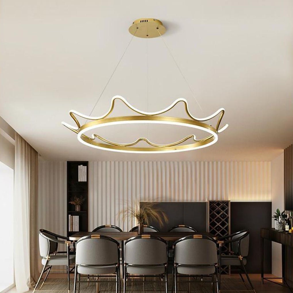Modern LED Crown Chandelier - Geometric Metal Pendant Light