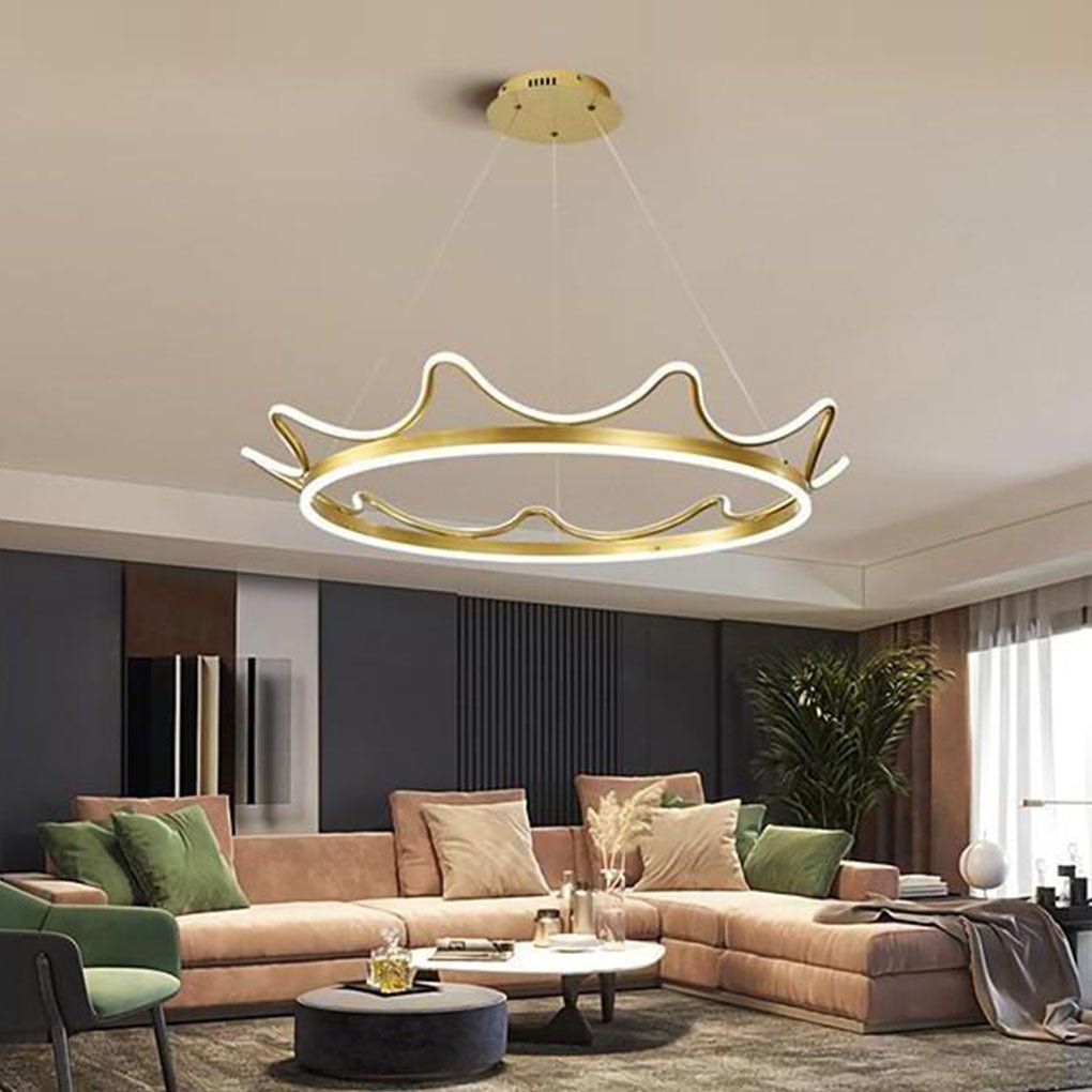 Modern LED Crown Chandelier - Geometric Metal Pendant Light