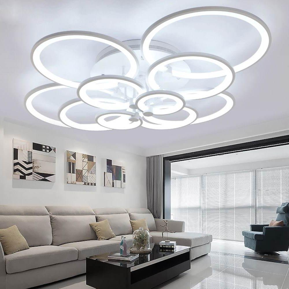 Modern Semi Flush Mount Light with Overlapping Rings - LED Ceiling