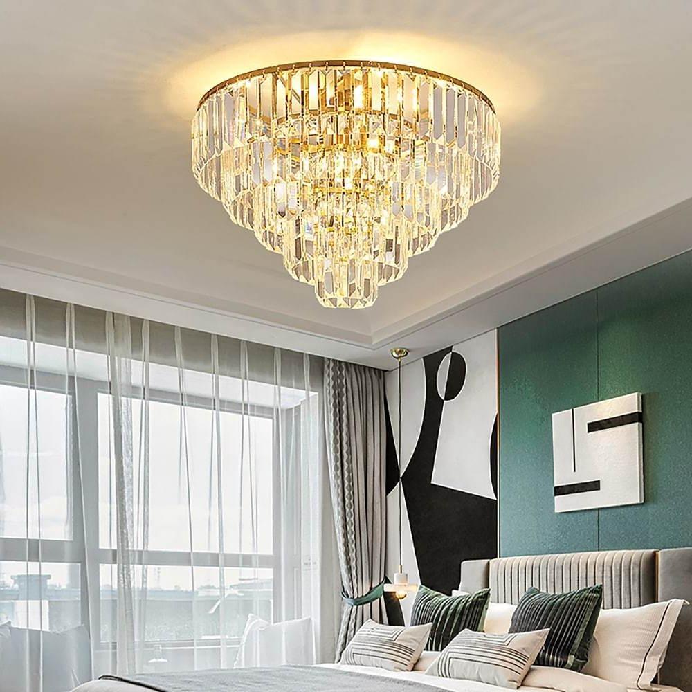 Crystal Candelabra Flush Mount Ceiling Light - LED Metal Fixture