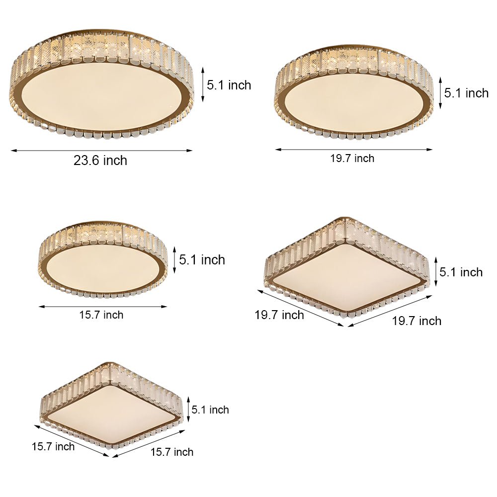 Crystal Flush Mount Ceiling Light - Modern Gold Round/Square LED