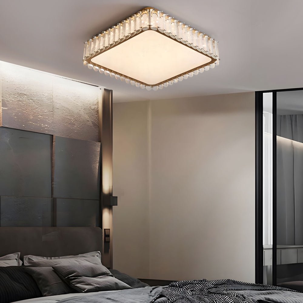 Crystal Flush Mount Ceiling Light - Modern Gold Round/Square LED