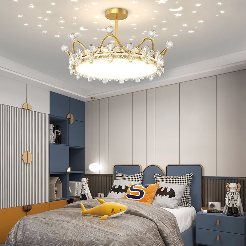 Crystal Crown Modern LED Ceiling Light with Starry Sky Projection