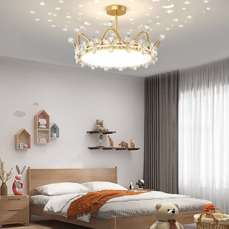 Crystal Crown Modern LED Ceiling Light with Starry Sky Projection
