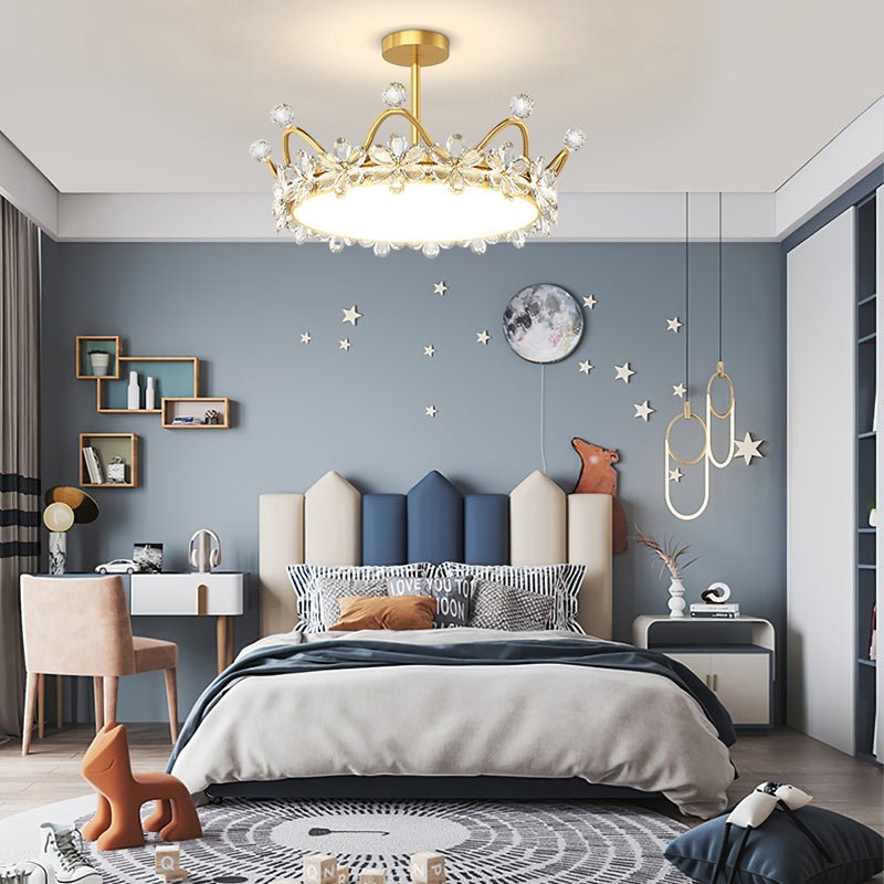 Crystal Crown Modern LED Ceiling Light with Starry Sky Projection
