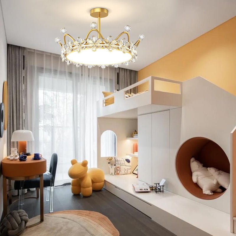 Crystal Crown Modern LED Ceiling Light with Starry Sky Projection