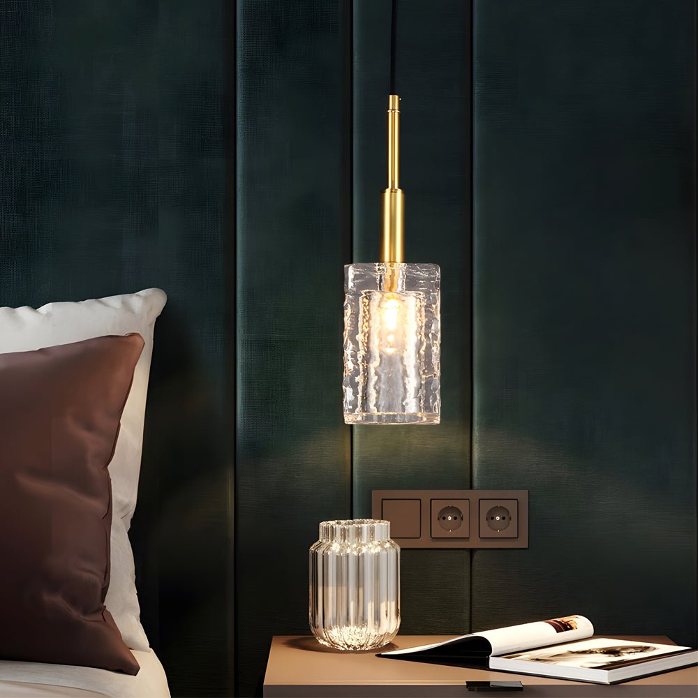 Crystal Cube Pendant Light - Brass Finish with Copper Rod