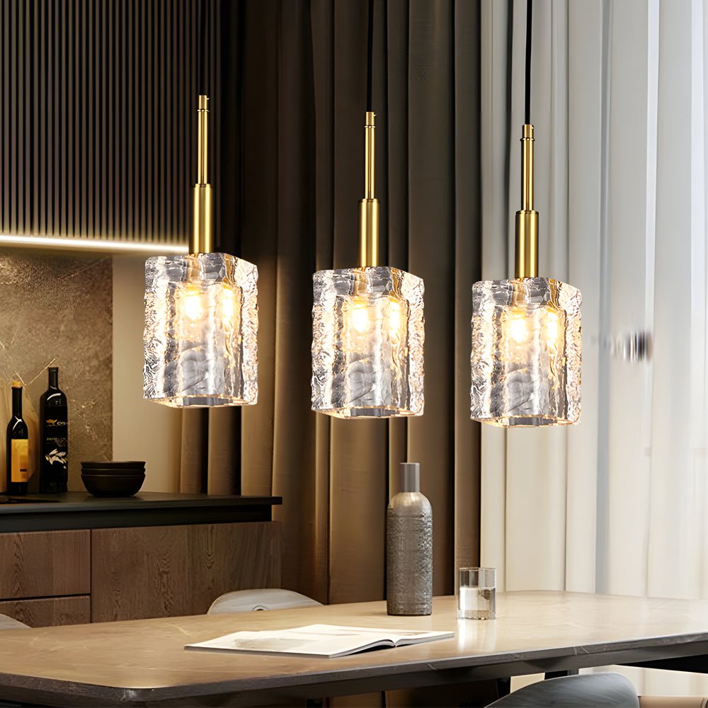 Crystal Cube Pendant Light - Brass Finish with Copper Rod
