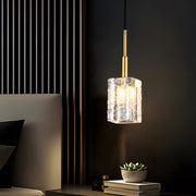 Crystal Cube Pendant Light - Brass Finish with Copper Rod