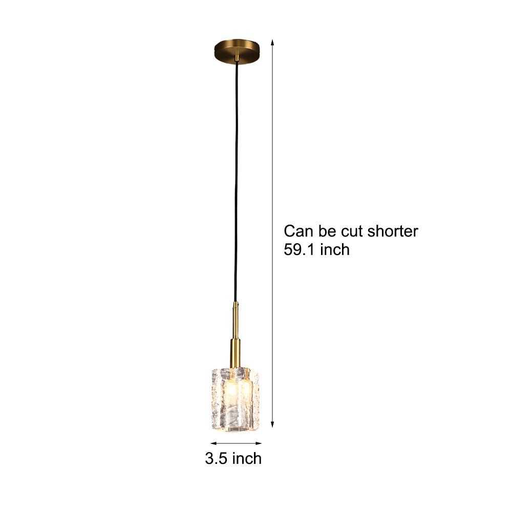 Crystal Cube Pendant Light - Brass Finish with Copper Rod