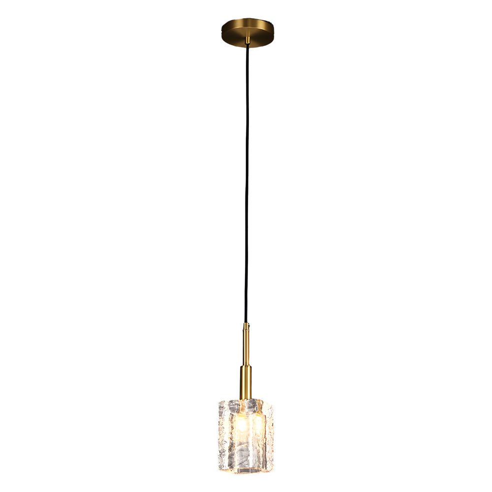 Crystal Cube Pendant Light - Brass Finish with Copper Rod