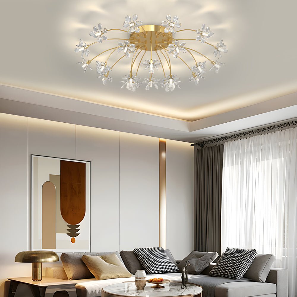 Crystal Dandelion Semi Flush Mount Ceiling Light with Dimming